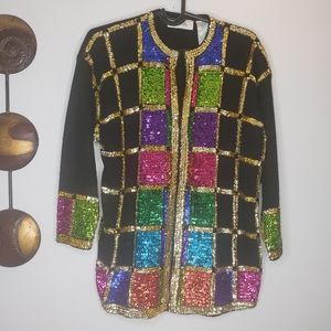 Priscilla Vintage Sequin Blocked Cardigan Size Medium